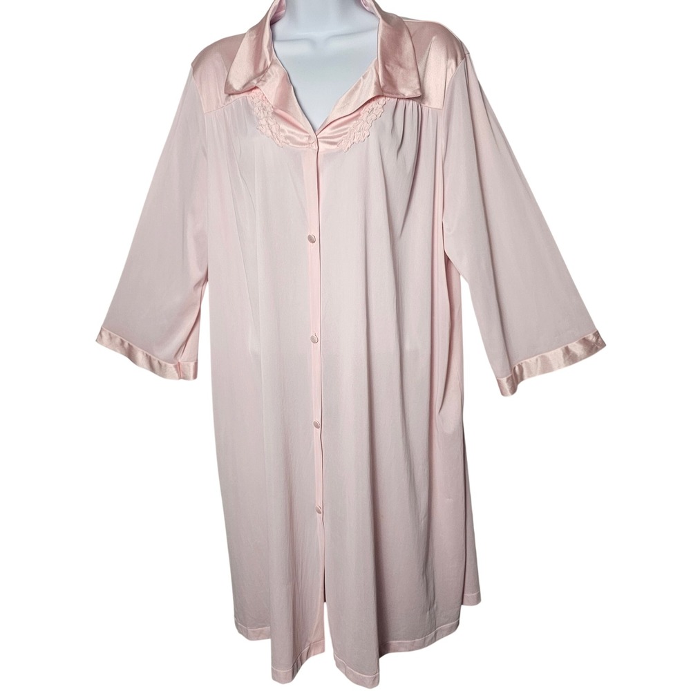 Vintage Vanity Fair Women Nylon Robe L Pink Satin Lace Made USA Cottagecore